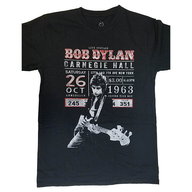 Camiseta Unisex Bob Dylan Carnegie Hall '63 - Algodón, Manga Corta, Talla XL, Color Negro, Diseño Concierto